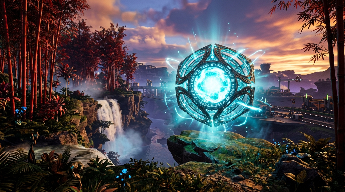 Glowing Blue Mercer Sphere Alien Artifact Levitation in Satisfactory